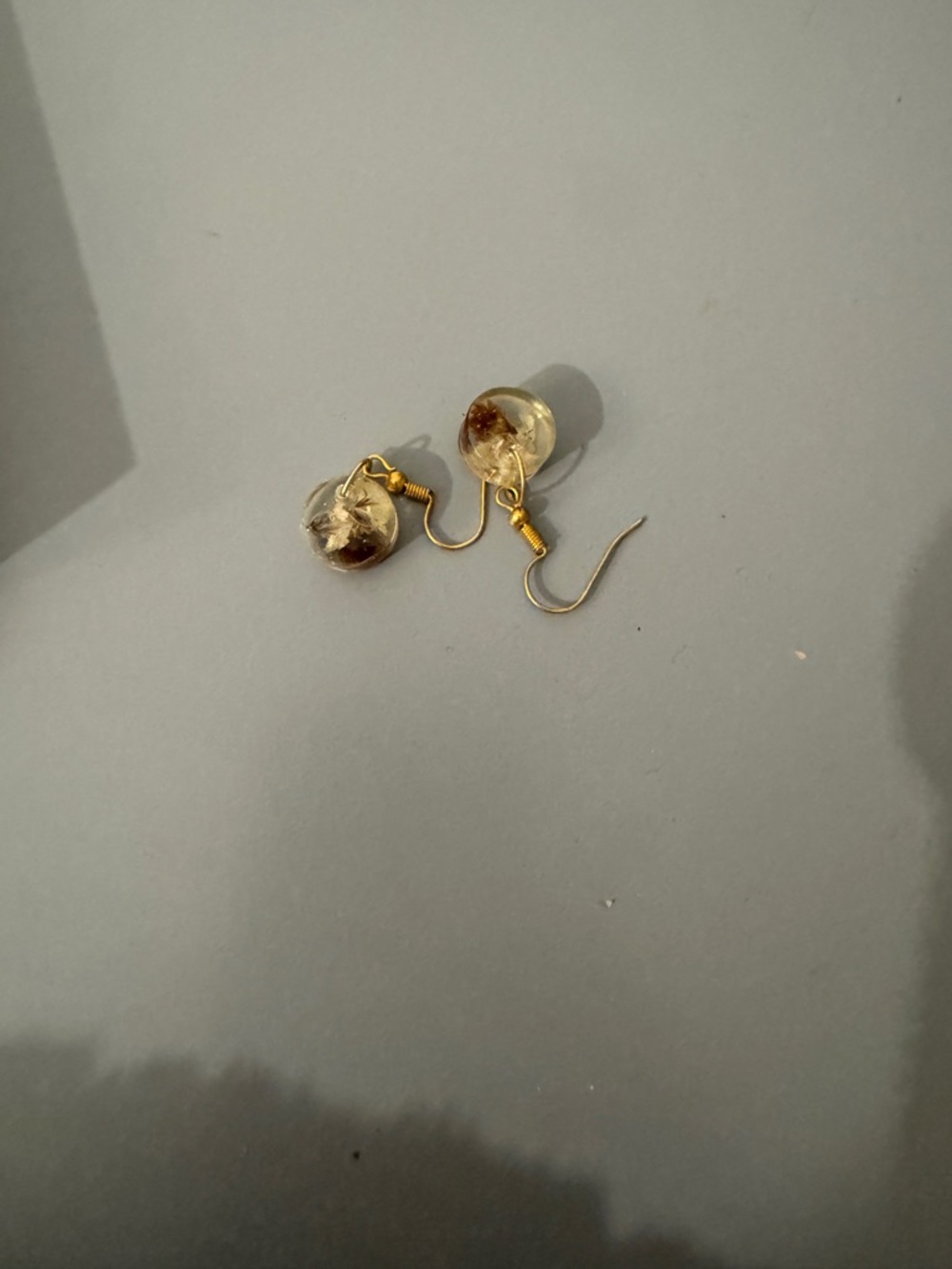 Gold Drop Earrings with Encapsulated Dried Flowers - Women's Jewelry